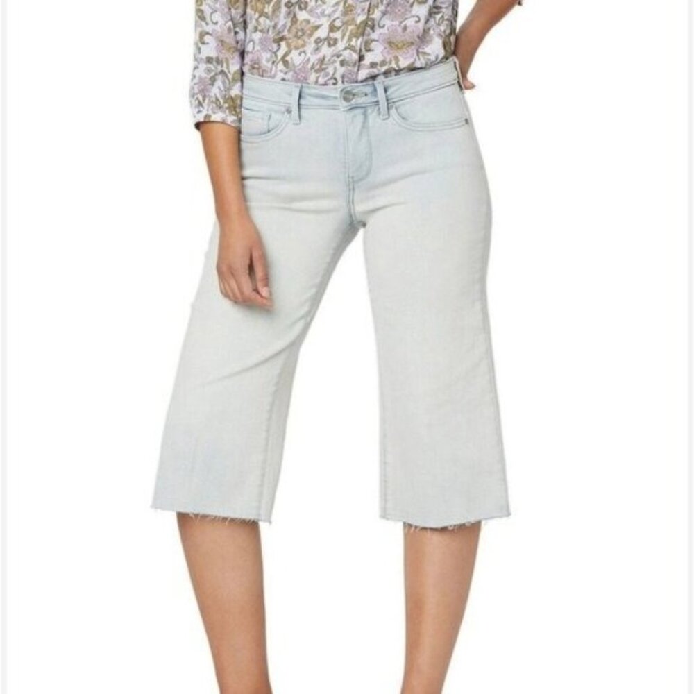 NYDJ Blue Wide Leg Pedal Pusher Cropped Jeans Relaxed Fit Light Blue Size 12